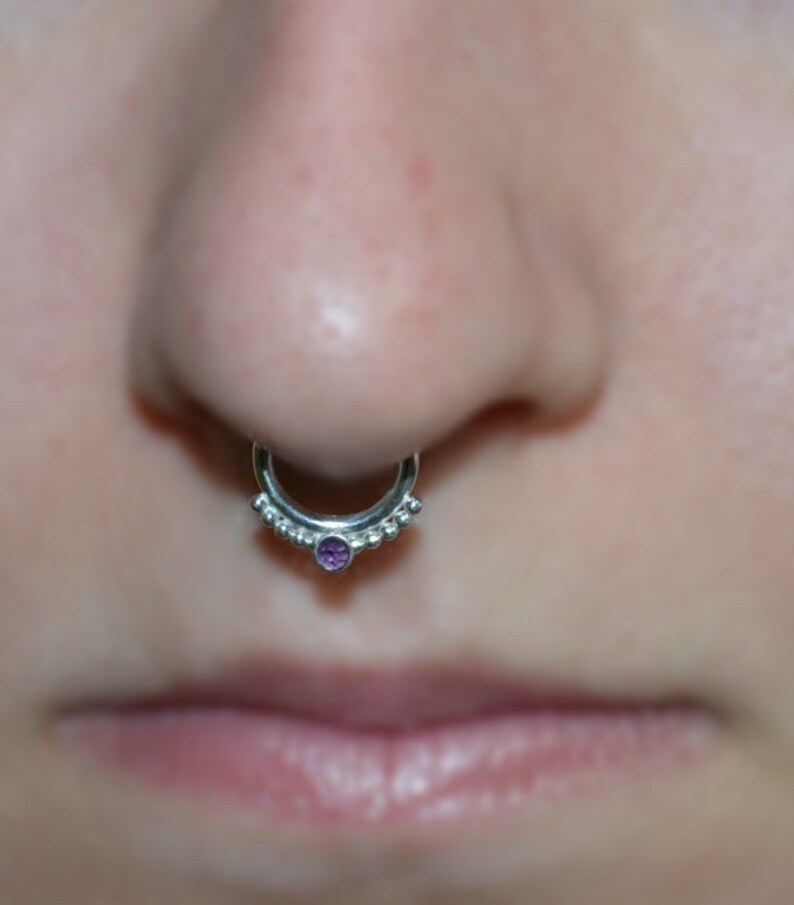 Tragus Piercing Amethyst SEPTUM RING 16g Silver Nose Hoop Cartilage Earring Septum Piercing Nipple Piercing 16g Septum Jewelry