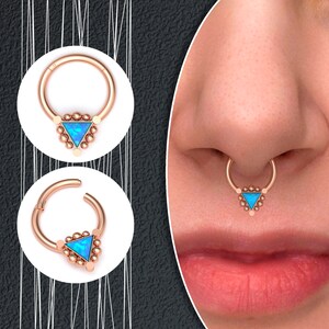 Anneau de septum en opale, acier chirurgical, piercing du septum, anneau de nez indien, boucle d'oreille Daith, cerceau hélicoïdal