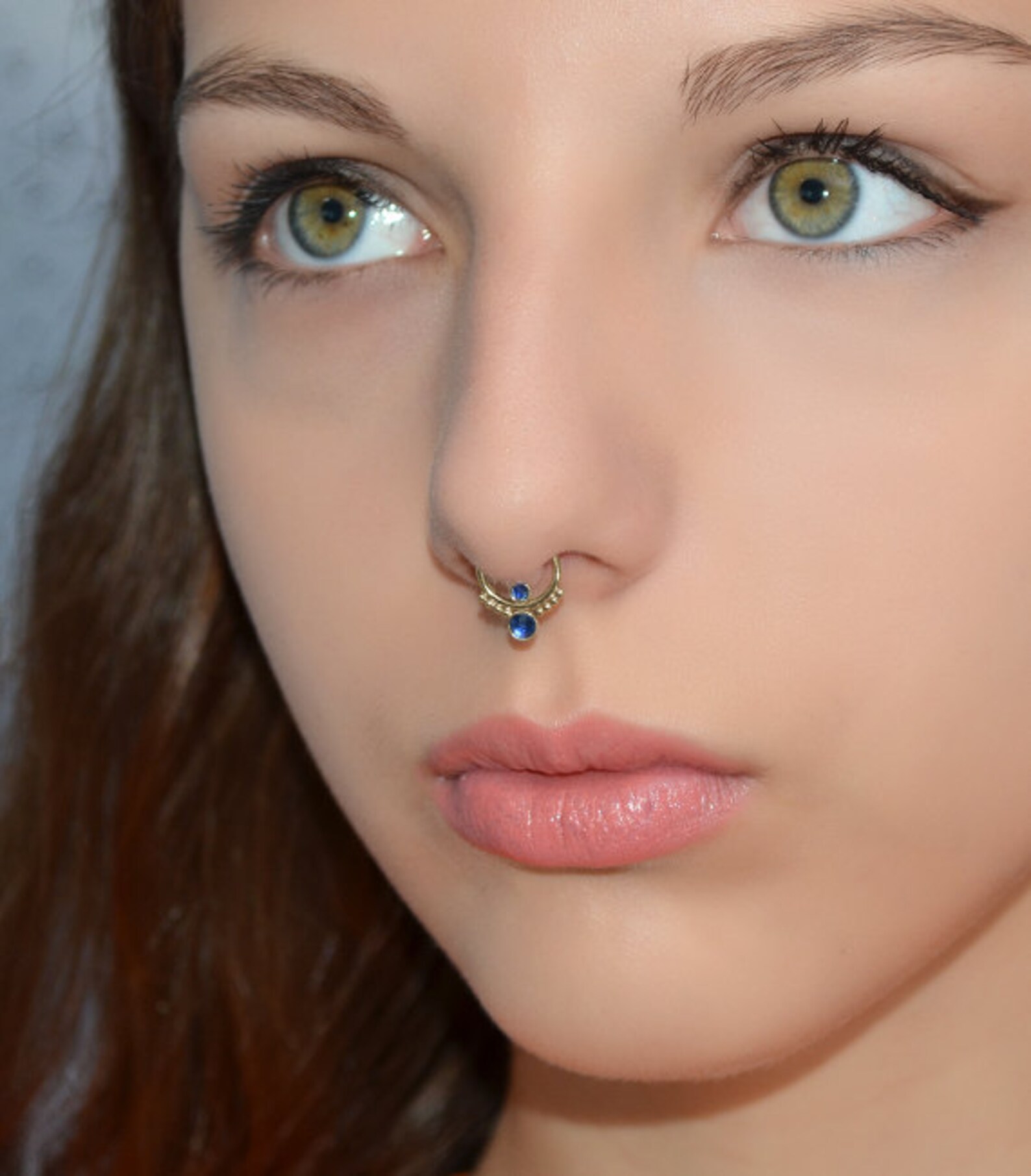 Gold Septum Ring Sapphire Nose Ring Septum Jewelry G Etsy