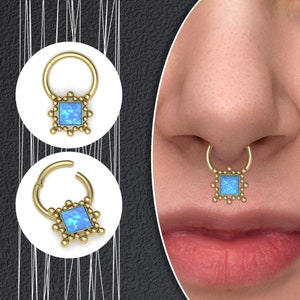 Surgical Steel Septum Clicker, Opal Septum Ring, Indian Nose Ring, Daith Piercing, Helix Earring
