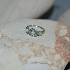 2mm Blue Opal Flower NOSE RING // Silver Nose Hoop 20g - Cartilage Earring - Helix Piercing - Rook Piercing - Tragus Ring - Daith Piercing