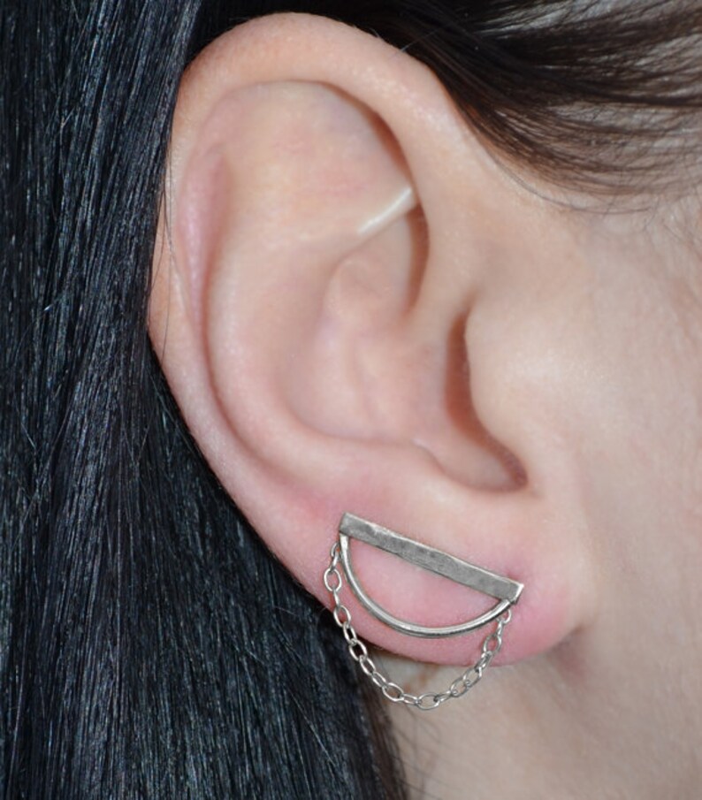 EAR CLIMBER Earring // Gold Hammered Bar Stud Minimalist Etsy