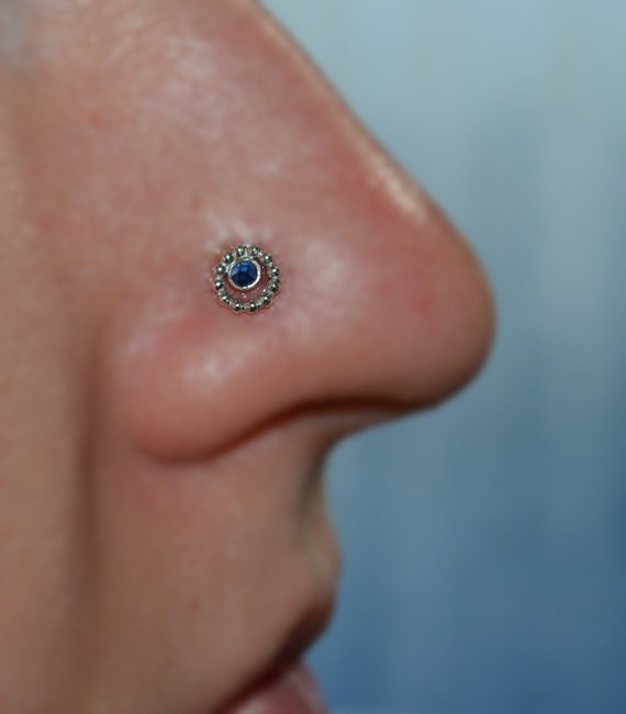 2mm Blue Sapphire NOSE STUD // Silver Nose Ring Tragus Etsy