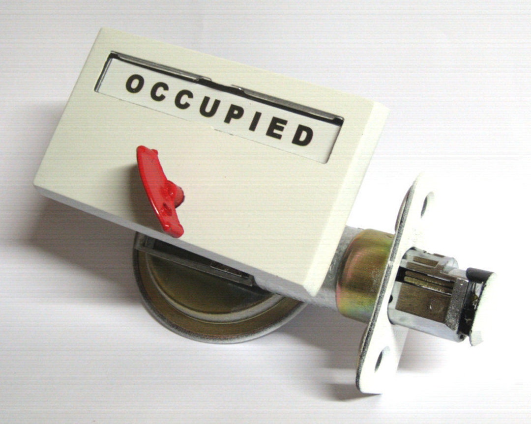 Round Privacy Pocket Door Lock – Matte Black, Color Coded Red/Green Indicator, Fits 1.37"-2.2" Doors, 2.36" Backset