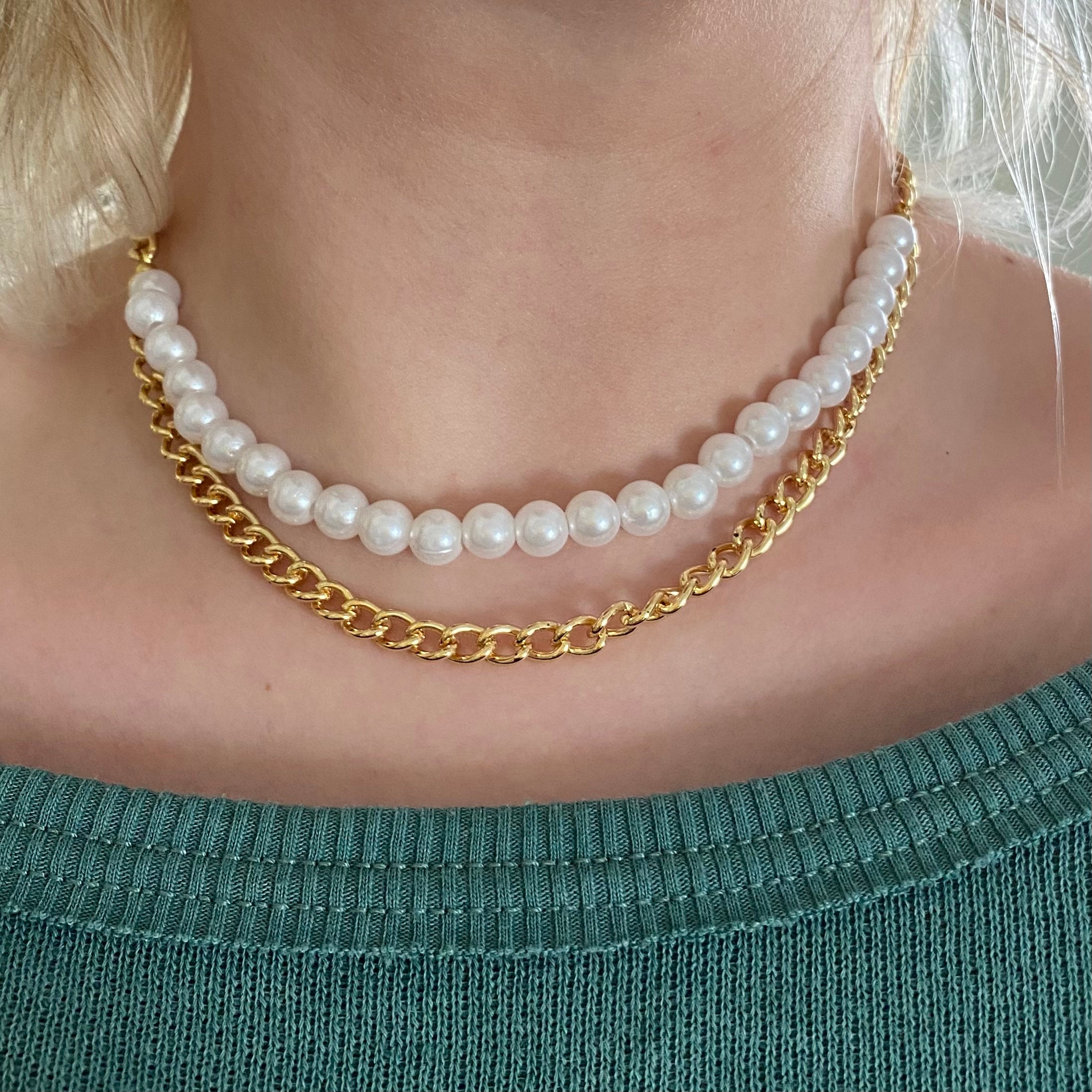 Pearl and Chain Layered Choker | Etsy