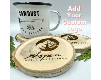Posavasos personalizados con logotipo - Posavasos para marketing empresarial - Rodajas de madera con logotipo empresarial grabado - Regalos inmobiliarios - Regalos empresariales