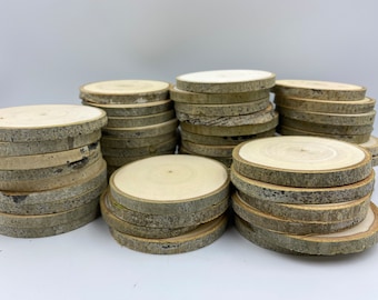 Rodajas de madera de álamo (3"-3.5") a granel - Recuerdos rústicos de boda - Rodajas de árbol - Discos de madera - Posavasos de troncos de árbol - Piezas de artesanía - Posavasos