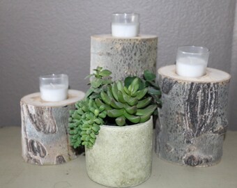 Set of 3 Aspen Wood Candle Holders - Rustic Centerpiece - Home Decor - Table Centerpiece - Wedding Decor - Fireplace Mantel - Rustic Decor
