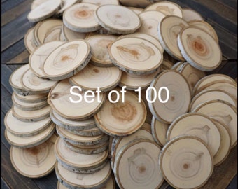 Set of 100 4"-4.5" Wood Slices - Rustic Wedding Decor - Tree Slices - Wood Discs - Tree Log Coasters - DIY Wedding - Wedding Favors