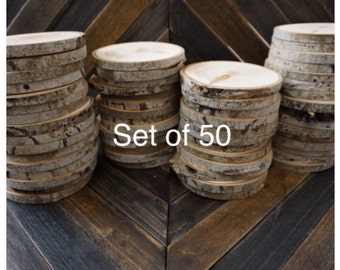 Set of 50 4"-4.5" Wood Slices - Rustic Wedding Decor - Wedding Favors - Wood Discs - Tree Log Coasters - DIY Wedding - Wedding Favors