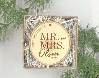 Mr and Mrs Tree Christmas Ornament - First Christmas Married Ornament - Our First Christmas Married as Mr and Mrs Ornament - Wedding Gift