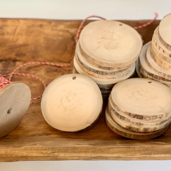 Wood Slices Ornaments - Blank White Tree Branch slices - Drilled - Tags Supplies - Wedding Supplies - Jewelry Supplies - Rustic - Christmas