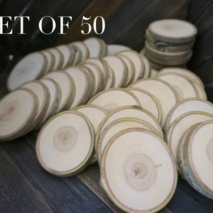 Set of 50 33.5 Wood Slices Aspen Rustic Wedding Decor Tree Slices Wood Discs Tree Log Coasters DIY Wedding Coasters image 1