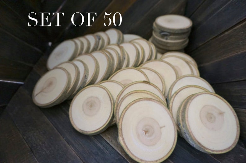 Set of 50 33.5 Wood Slices Aspen Rustic Wedding Decor Tree Slices Wood Discs Tree Log Coasters DIY Wedding Coasters image 1