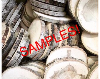 ¡Muestras! Rodajas de madera de álamo, rodajas de árboles, discos de madera, invitaciones para guardar la fecha, posavasos, letreros de madera, manualidades en madera, proyectos de bricolaje, bodas rústicas