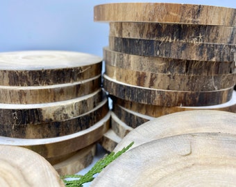 Juego de 50/100 rodajas de madera de álamo (7,6 a 8,9 cm) - Rodajas de árbol - Rodajas de madera natural - Posavasos de madera para armar - Recuerdos rústicos de boda - Pirograbado
