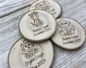 Animal Baby Shower Favors - Guests Gifts - Personalized Wooden Coasters - Baby Announcement Gift - Baby Party Favors -  Baby Boy - Baby Girl