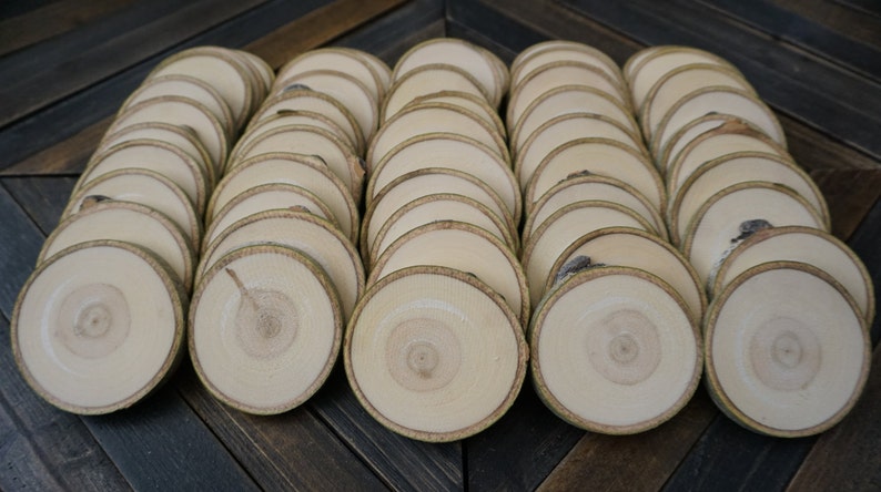 Set of 50 33.5 Wood Slices Aspen Rustic Wedding Decor Tree Slices Wood Discs Tree Log Coasters DIY Wedding Coasters image 2