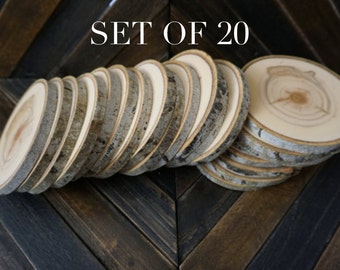 Set of 20 4"-4.5" Wood Slices - Rustic Wedding Decor - Tree Slices - Wood Discs - Tree Log Coasters -  DIY Wedding - Wedding Favors