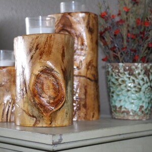 Set of 3 Aspen Wood Candle Holders Rustic Centerpiece Home Decor Table Centerpiece Wedding Decor Fireplace Mantel Rustic Decor image 5