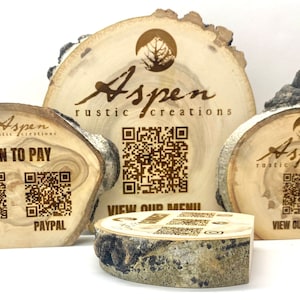 QR Code Wood Slice Social Media Sign - Airbnb Vrbo Signage - Social Media for Small Business - Instagram Sign - Easy Pay QR Sign