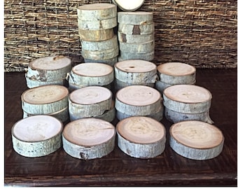 Juego de rodajas de madera de álamo temblón (7,6-10 cm) - Decoración rústica para bodas - Discos de madera - Posavasos - Materiales para manualidades y sin terminar - Decoración de mesas
