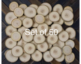 Set of 50 2.5-3" Wood Slices - Wedding Favors - Tree Slices - Wood Discs - Tree Log Coasters - DIY Wedding - Wood Magnets - Branch Slices