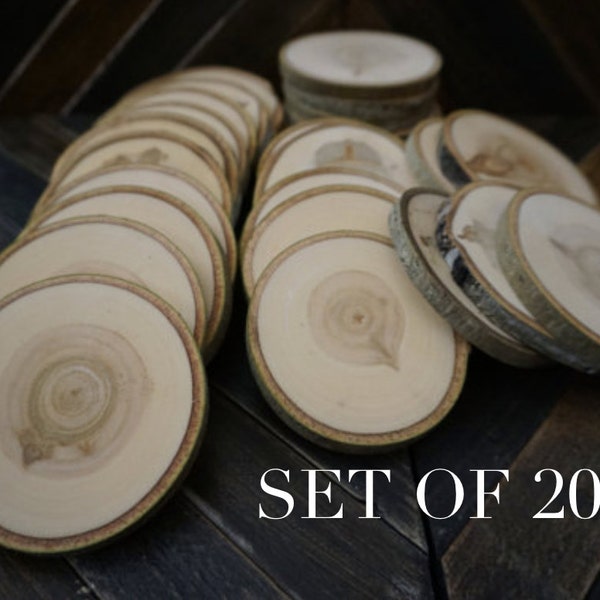 Set of 20 3.5"-4" Wood Slices - Rustic Wedding Decor - Tree Slices - Wood Discs - Tree Log Coasters - Wedding Favors - DIY Wedding