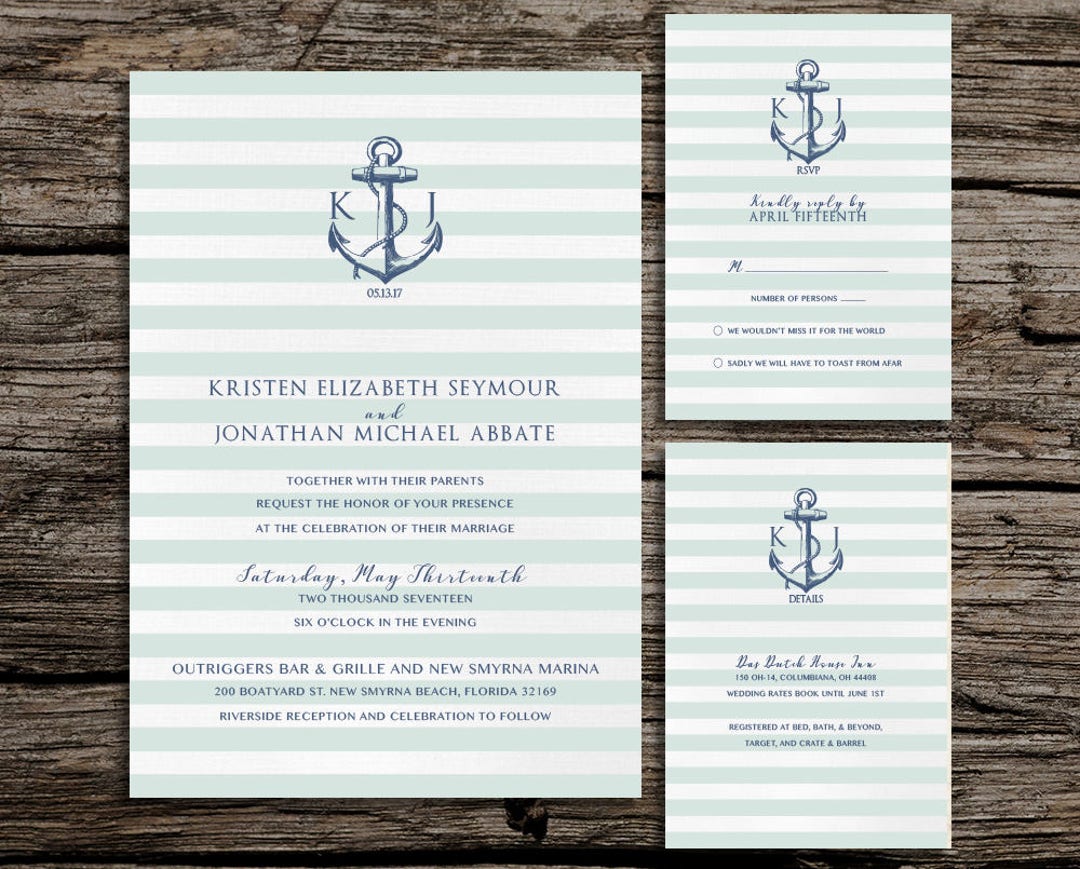 Printable Wedding Invitation Customized Template Nautical Anchor Suite - Etsy