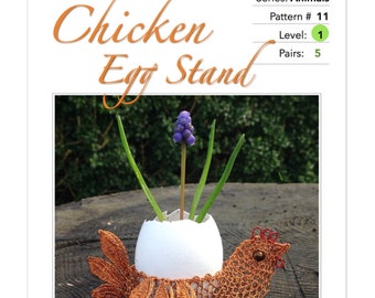 Chicken Egg Stand - Pattern & Tutorial for Wire Lace :  Step-by-Step Instruction, 16 pages with 42 detail photos  PDF Instant Download -