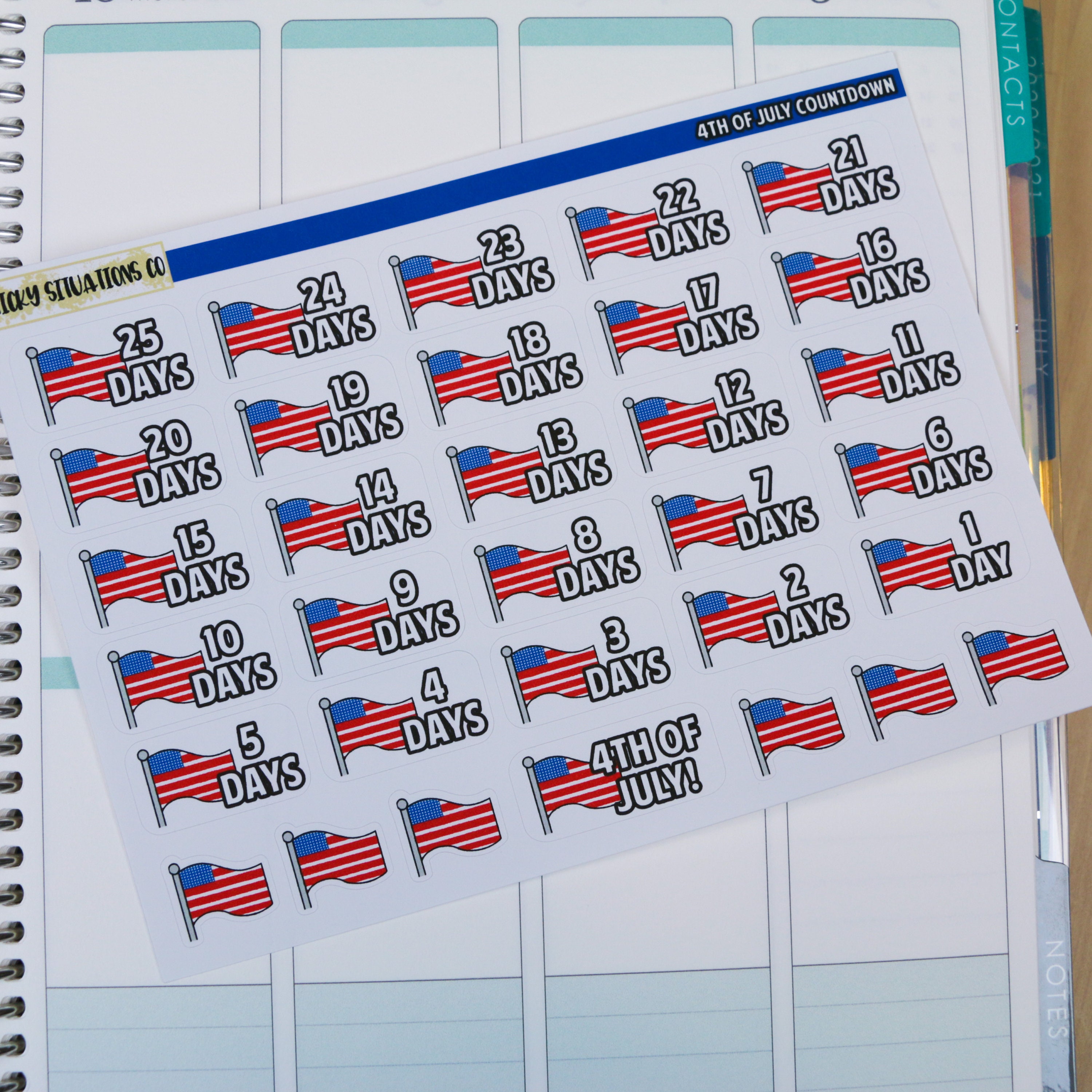 4th of July Countdown Planner Stickers 4th of July Countdown Etsy