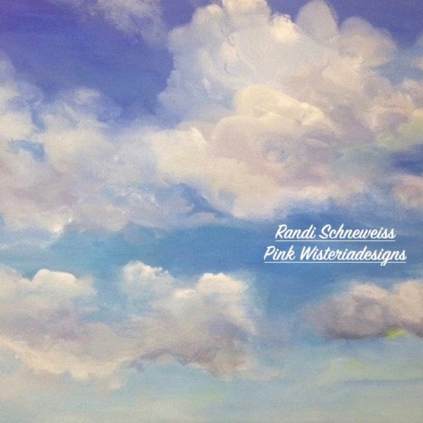 Custom Cloud Painting: Blue Sky Acrylic Landscape, Nursery Wall Art