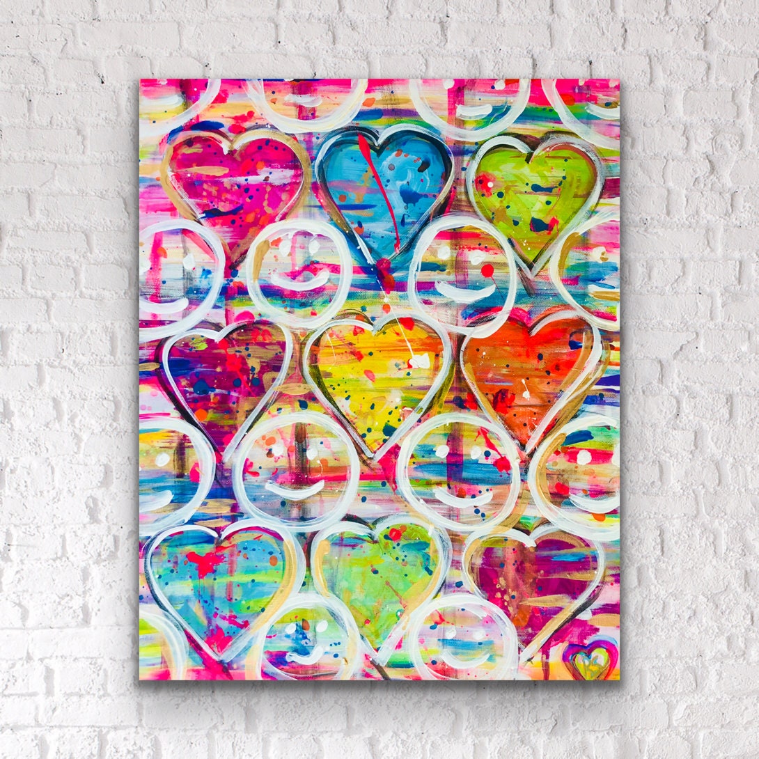 Preppy Teen Girl Heart Art. Trendy Love Art. Dorm Room Decor. - Etsy