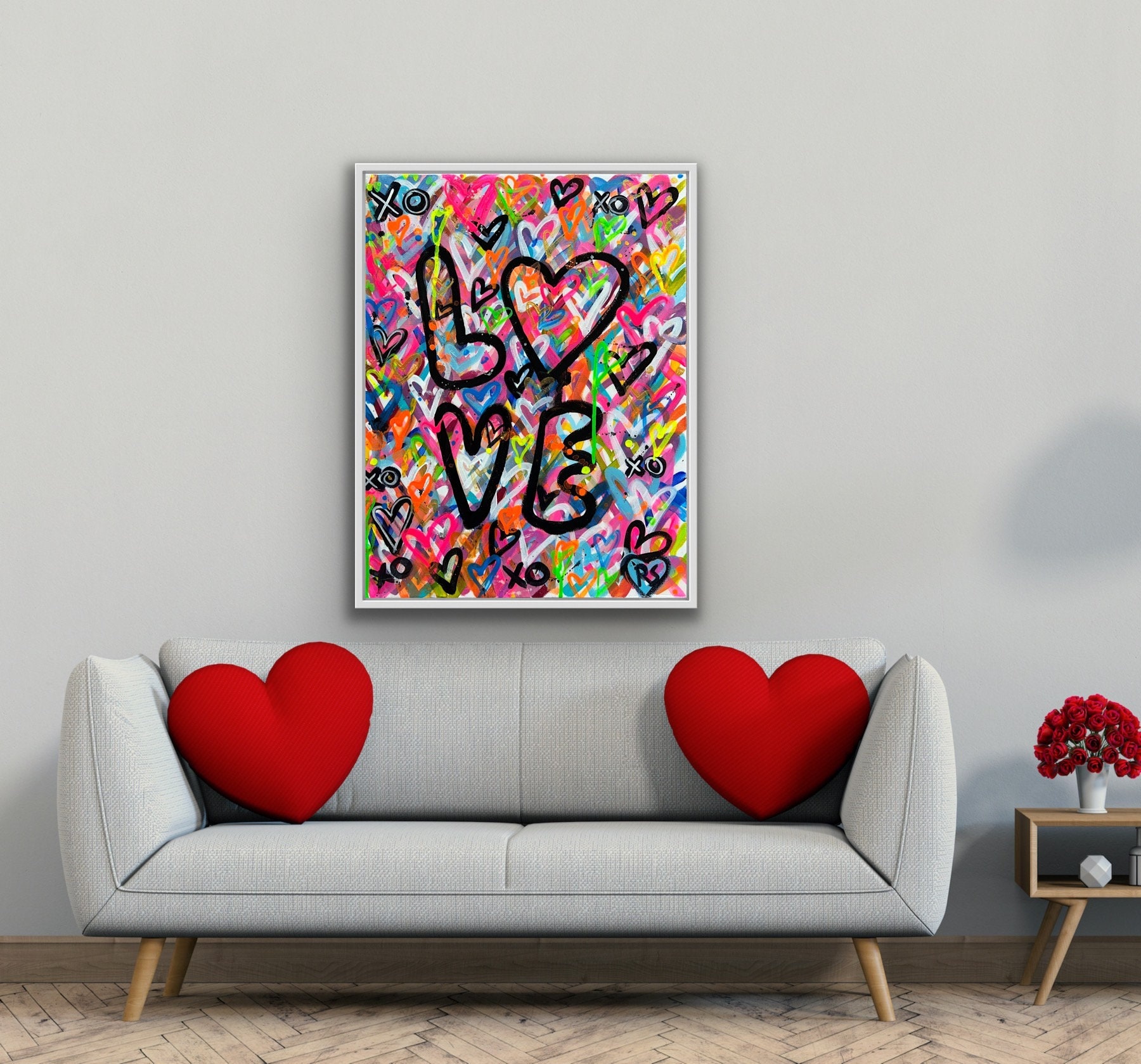 Yidepot Heart Shaped Canvas Art: Abstract Love Lines Prints for  Girls'bedroom 24x24 - Cute Colorful Artwork for Lovers, Valentines  Pictures