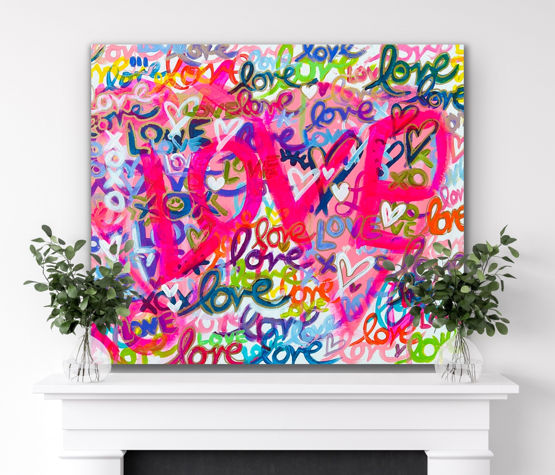 Trendy Graffiti Heart Art. Neon Hot Pink Pop Love Painting. 