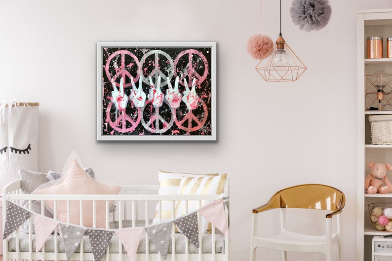 Preppy Pink Peace Canvas Wall Art. Graffiti Pop Painting