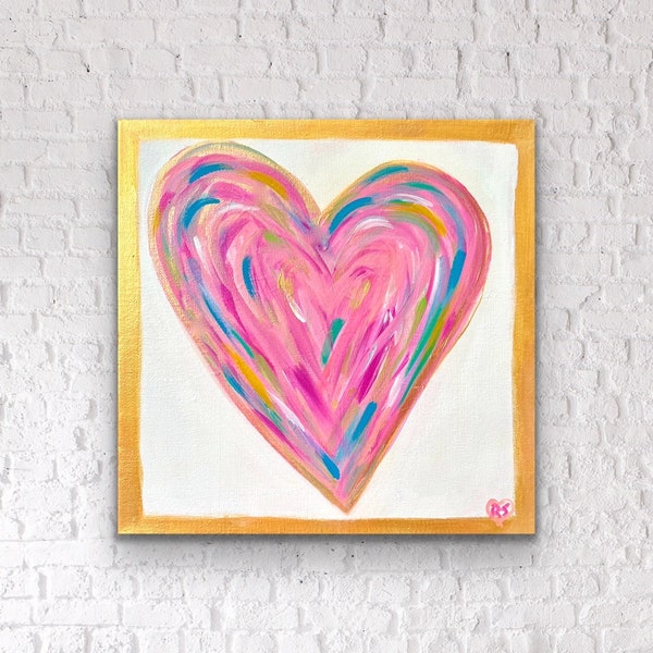 Pink Heart Painting Etsy