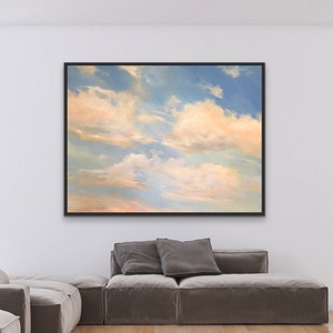 Extra Large Blue Cloud Painting. Abstract Cloudscape. Large Contemporary Landscape Canvas Art. Modern  Nursery Wall Decor