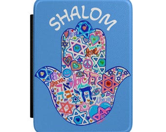 Hamsa Art Kindle Case | Judaica Shalom Hebrew Design. Book Lover Gift. Birthday Present for Woman, girls