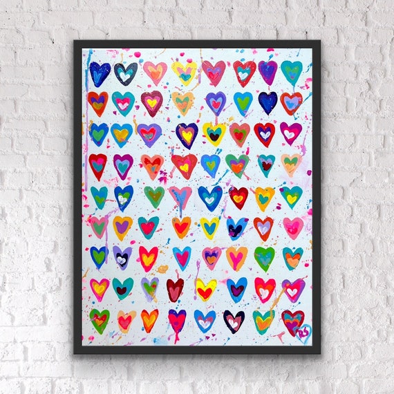 Tableau Canvas Street Art 'Abstract Love Hearts' Par Andy Baker - Signé - Reproduction Neuve