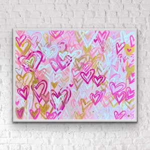 Blush Pink And Gold Heart Pop Art. Preppy Trendy Graffiti Painting. Teen Girl College Dorm Room Decor. Nursery Wall Art. Trendy Fun Art