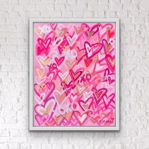 Pink, White And Gold Preppy Heart Art. Pop Abstract Love Art.  Graffiti Painting. Teen Girl Love Art. Nursery Baby Room Art.