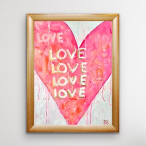 Teen Girl Preppy Pink Graffiti Art. Big Heart Painting. Drippy Love Canvas. Girly Dorm Room Decor. Fun Abstract. Nursery Bedroom Wall Decor