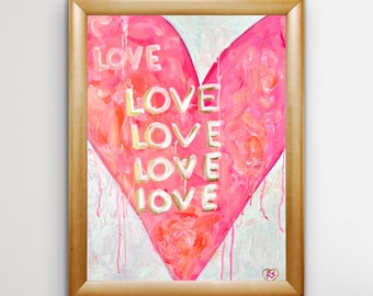 Teen Girl Preppy Pink Graffiti Art. Big Heart Painting. Drippy Love Canvas. Girly Dorm Room Decor. Fun Abstract. Nursery Bedroom Wall Decor