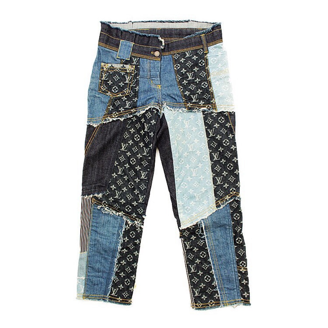 LOUIS VUITTON Blue Denim Monogram Patchwork Vintage Jeans LV 