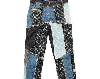 Rarelouis Vuitton LV Patchwork Monogram Denim Jeans Pants 