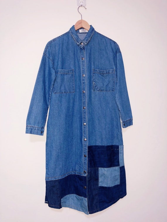 80's vintage art patchwork denim dress - image 2