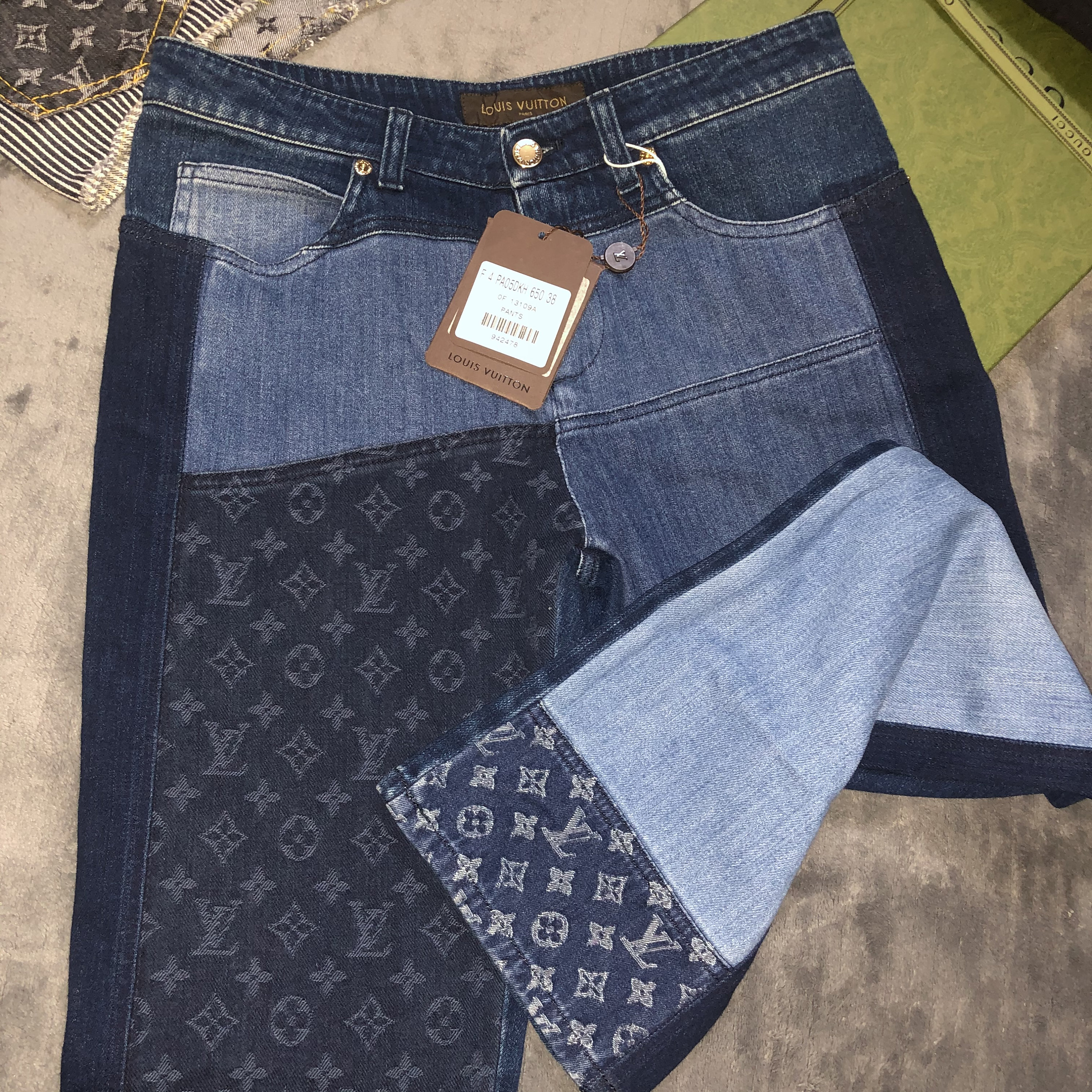 Amazing!louis Vuitton Jeans With LV Monogram Patchwork Pants Size