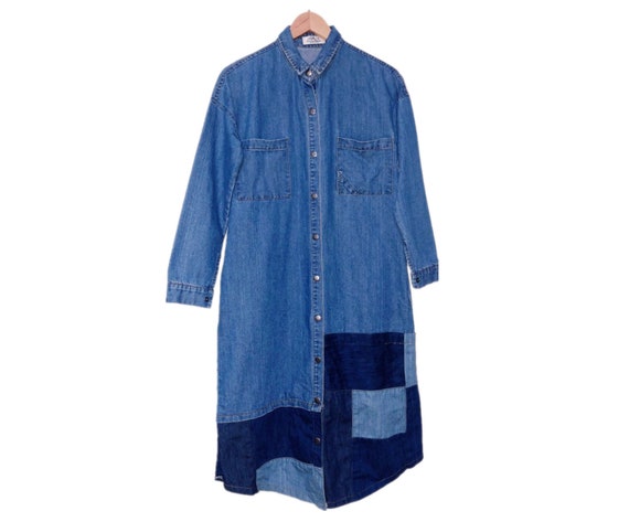 80's vintage art patchwork denim dress - image 1