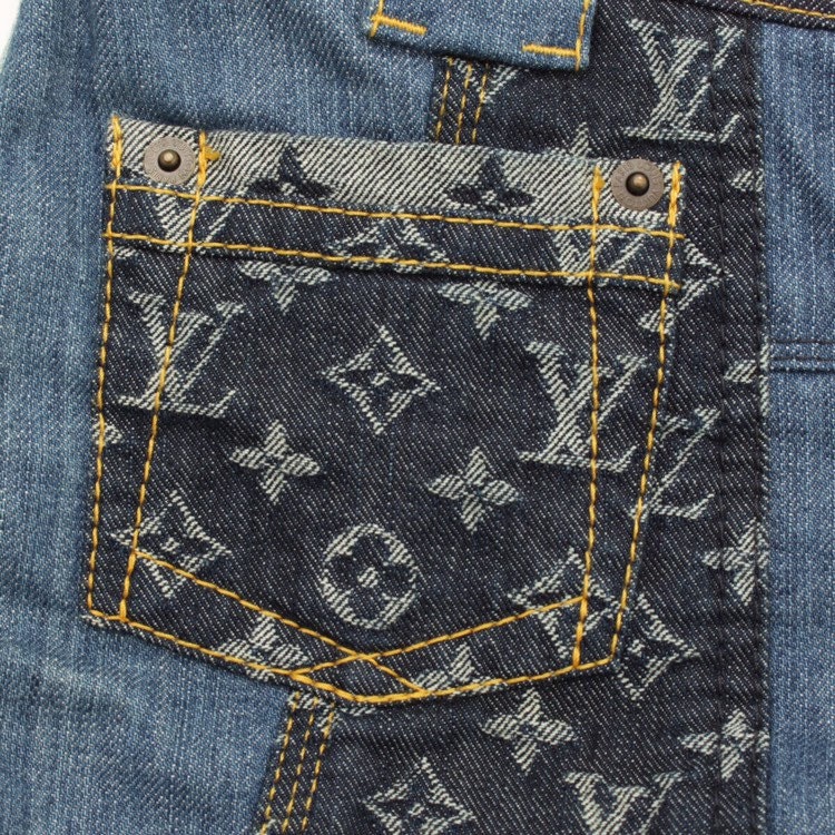 LOUIS VUITTON Blue Denim Monogram Patchwork Vintage Jeans LV 